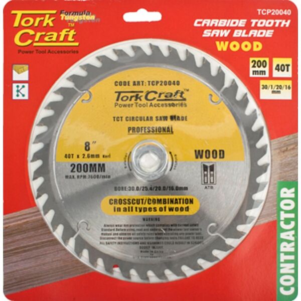 Tork Craft Blade Contractor 200 X 40T 30/1/20/16 Circular Saw TCT