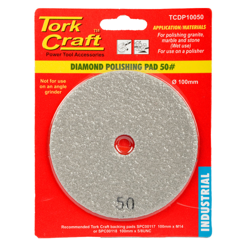 Tork Craft - 100mm Diamond Wet Polishing Pad 50 Grit Grey