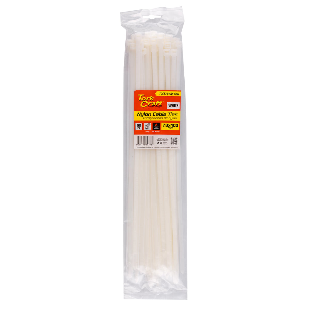Tork Craft Nylon Cable Ties 7.6Mm X 400Mm White 50Pc