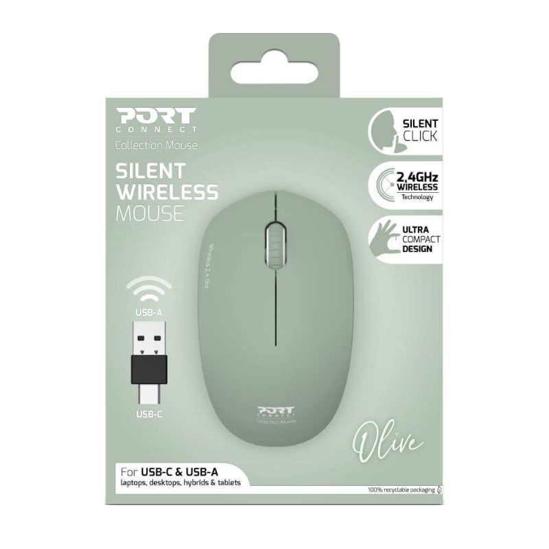 Port Connect 2.4GHz Collection II Wireless Mouse - Olive