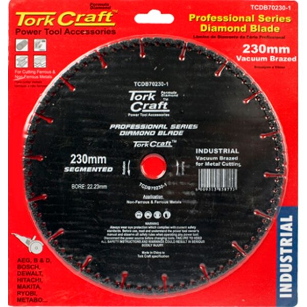 Tork Craft Diamond Blade Seg.230X22.23mm Vacuum Brazed Metal Cutting