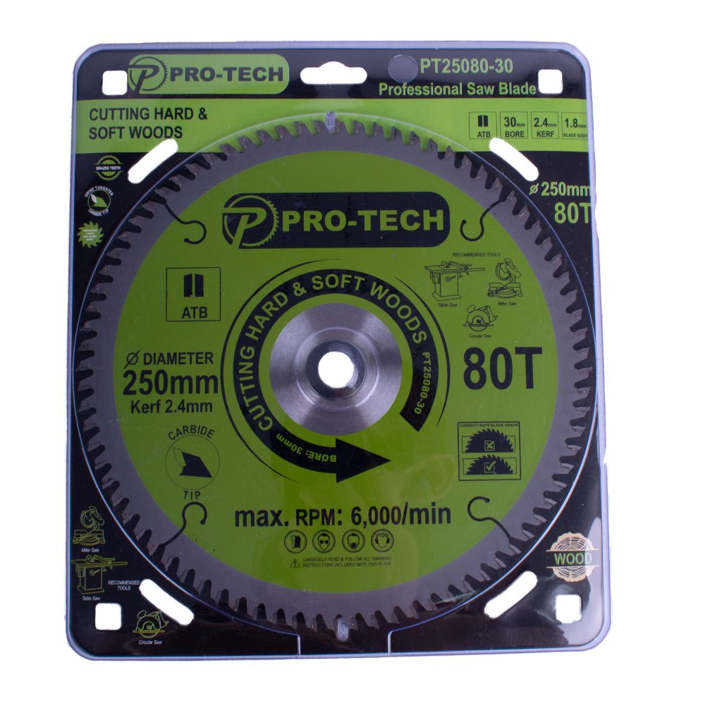 Pro-Tech - Saw Blade Tct 250 x 2.4 x 30 x 80T Wood Prof.