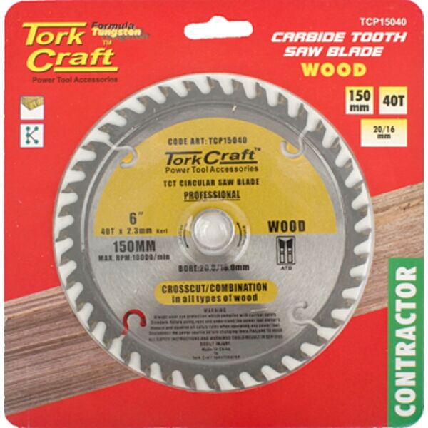 Tork Craft Blade Contractor 150 X 40T 20/16 Circular Saw TCT