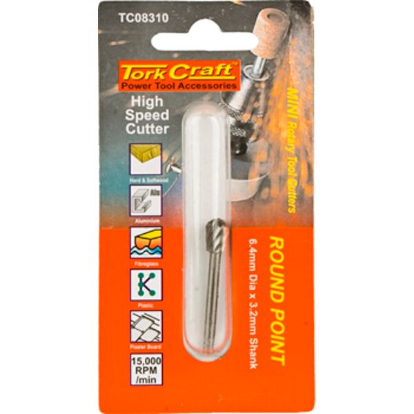 Tork Craft Mini H/Speed Cutter 6.4mm Round Point 3.2mm Shank
