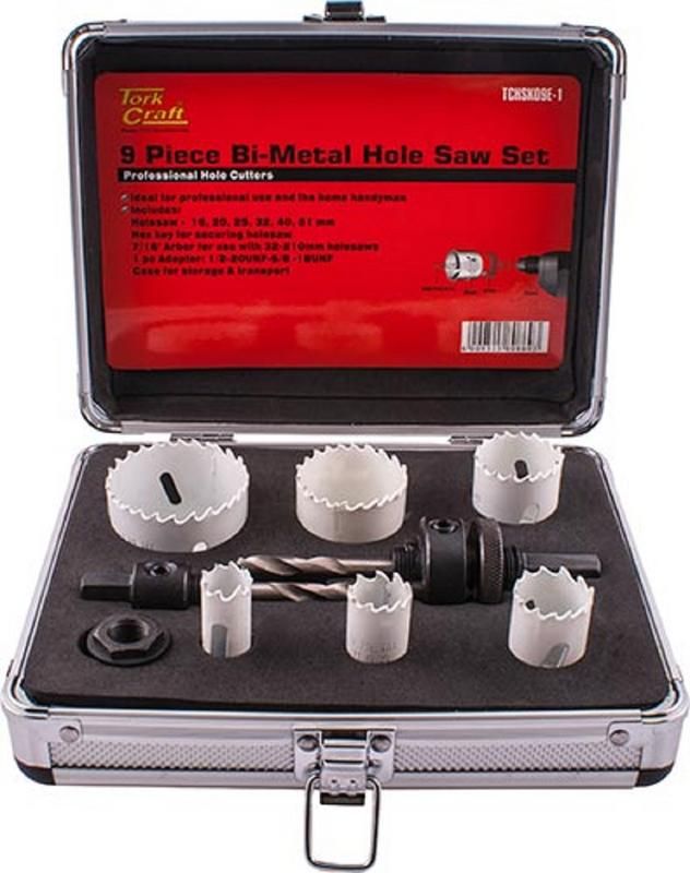 Tork Craft - Holesaw Set 9pc In Alum Case Bi-Metal 16 20 25 32 40 51mm