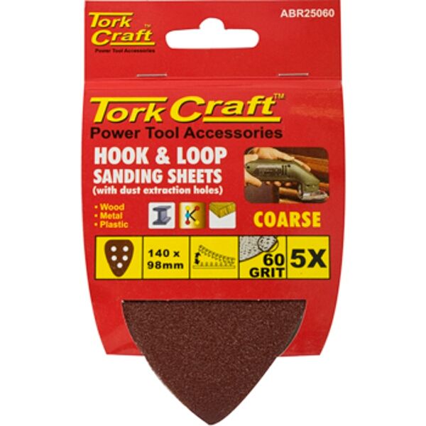 Tork Craft Sanding Triangle Vel Sheet 60 Grit 140 x 140 x 98mm 5/Pack Wit