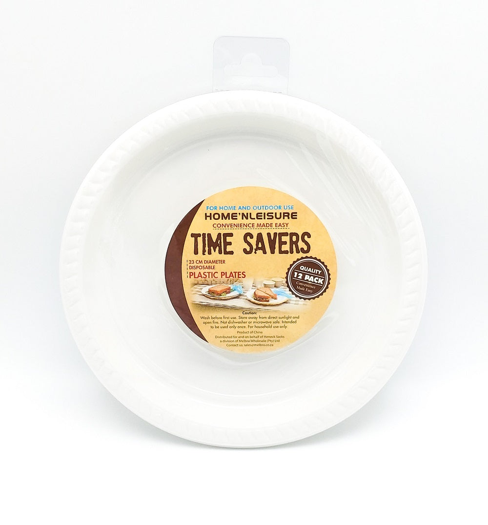 Disposable Plastic Plates - 12 Pack - 23cm Diameter