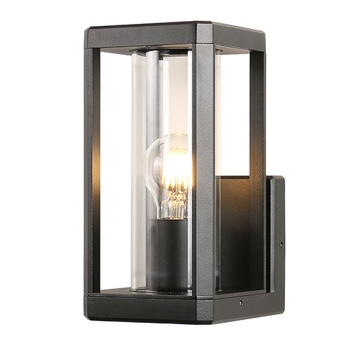 Bhok Ali Square Outdoor Wall Light Black Clear Glass LED