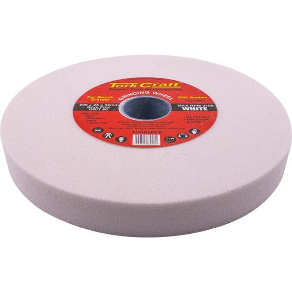 Tork Craft Grinding Wheel 200X25X32mm Bore Fine 60Gr W/Bushes For B/G White