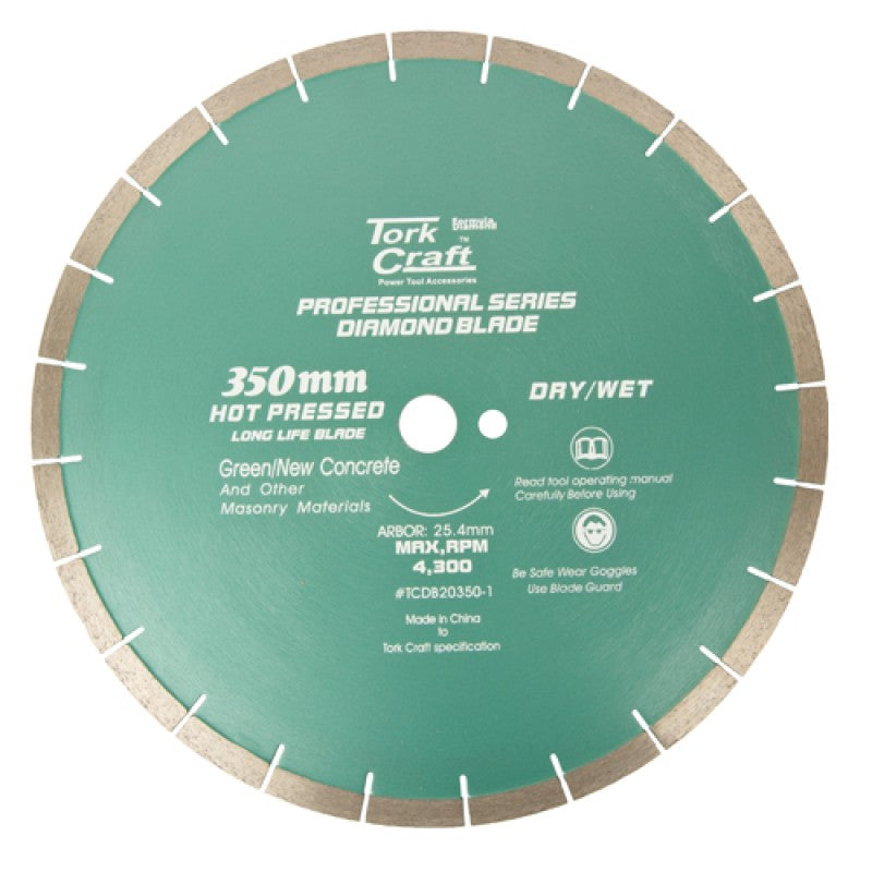 Tork Craft Diamond Blade 350x25.4MM Green/New Concrete Hot Pressed