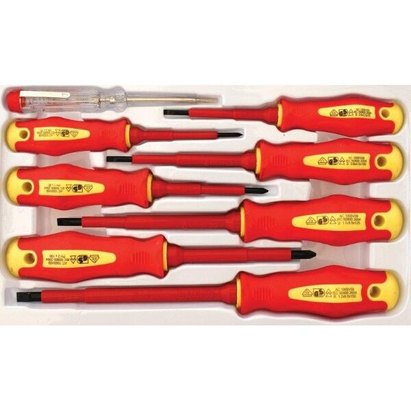 Tork Craft Screwdriver & Tester Set 8 Piece Electricians Insulated Vde