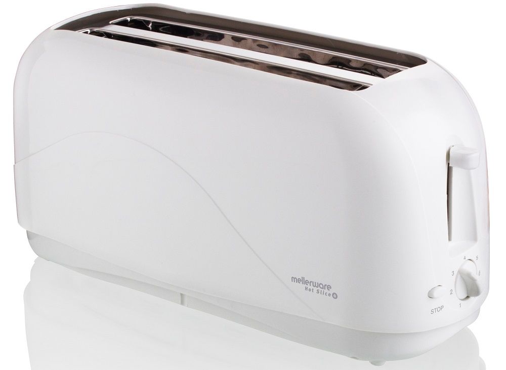 Mellerware Hot 4 Slice Cooltouch 1300W Plastic Toaster w/ Cancel Button - White