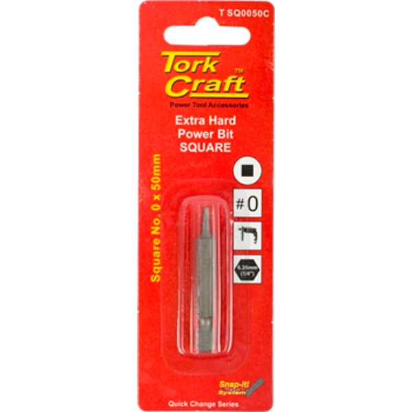 Tork Craft Square Recess Pwr. Bit No.0x50mm 1/Card