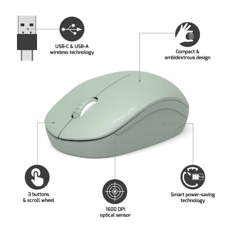 Port Connect 2.4GHz Collection II Wireless Mouse - Olive