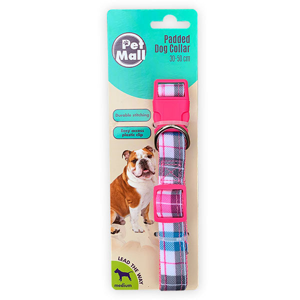 Pet Mall - Padded Dog Collar - Tartan - 30cm to 50cm - Pink