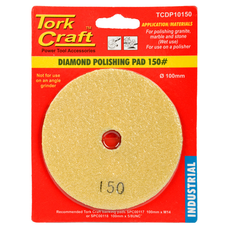 Tork Craft - 100mm Diamond Wet Polishing Pad 150 Grit Yellow