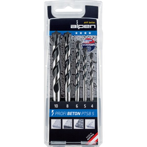 Alpen Concrete Profi Beton Drill Bit 5 Piece Set 4 5 6 8 10 mm