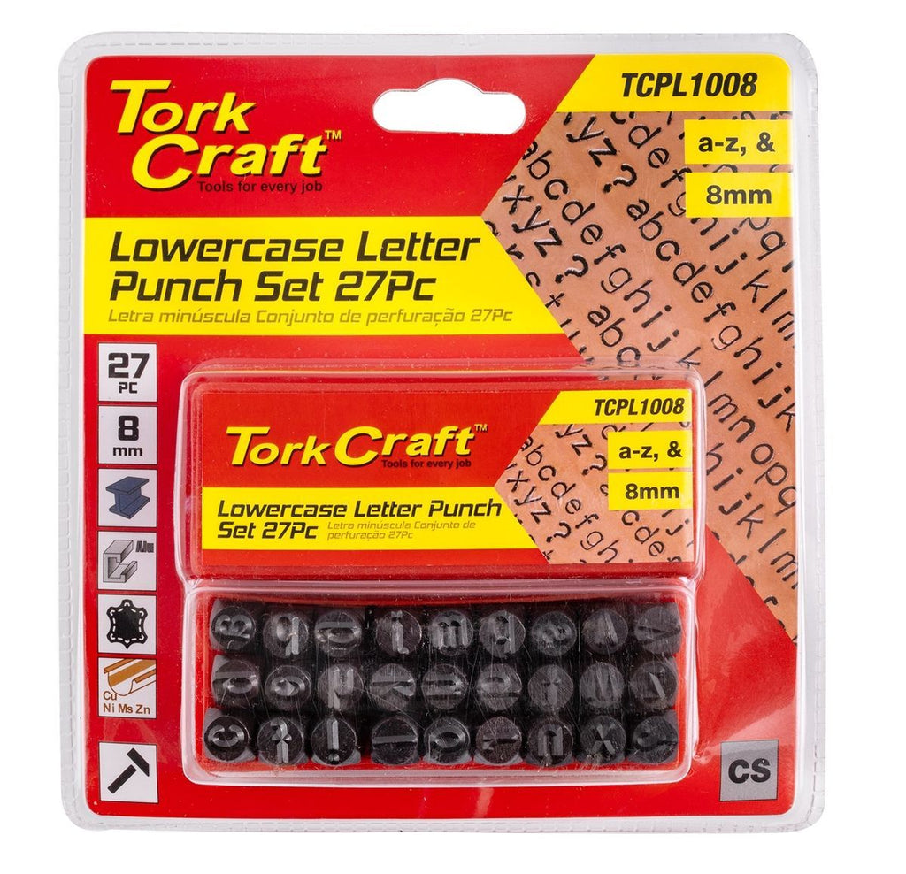 Tork Craft Letter Punch Set 8Mm (A-Z) Lower Case 27Pc Black Finish