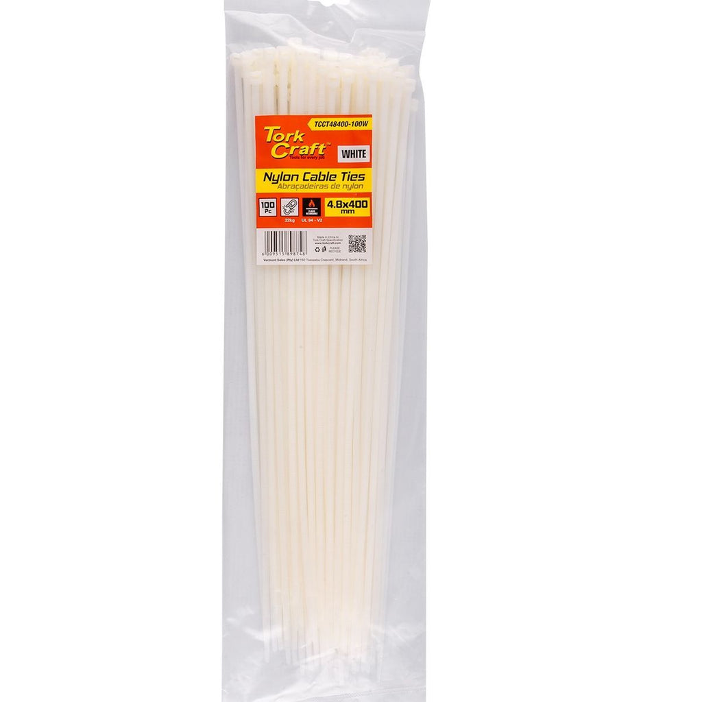 Tork Craft Nylon Cable Ties 4.8Mm X 400Mm White 100Pc