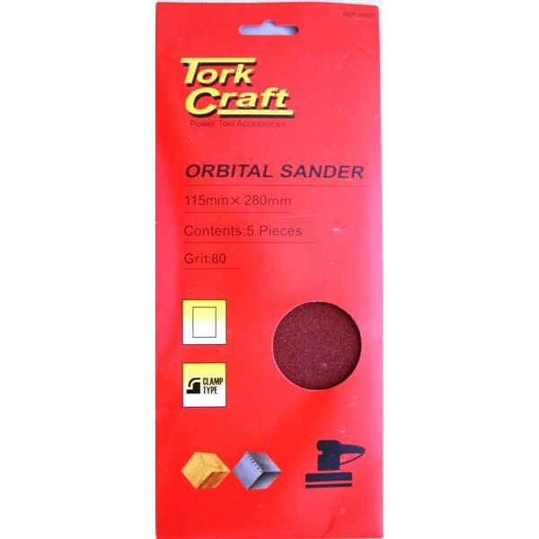 Tork Craft Sanding Sheet Orb 115 X 280mm 80Gr Plain No Holes 5/Pk
