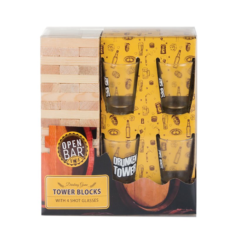 Drinking Game - Tower Blocks with 4 Glasses