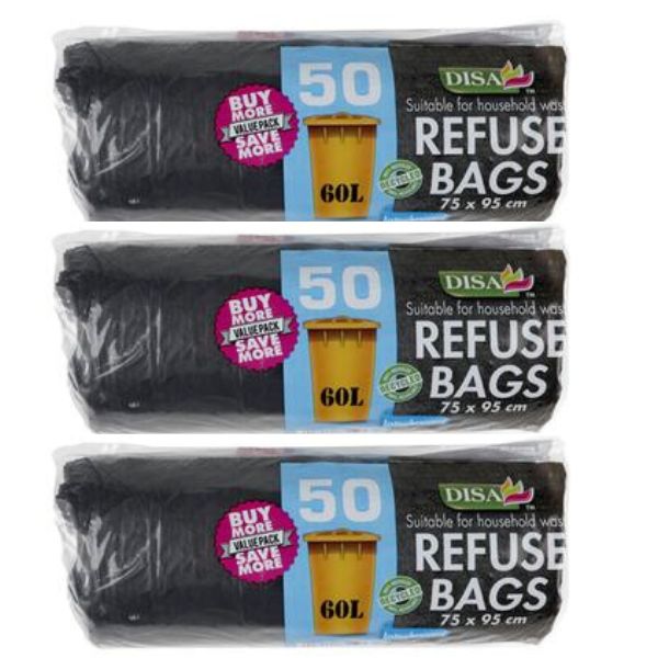 Bulk Value 3x Strong Refuse Bag 50pc Black 750x950mm