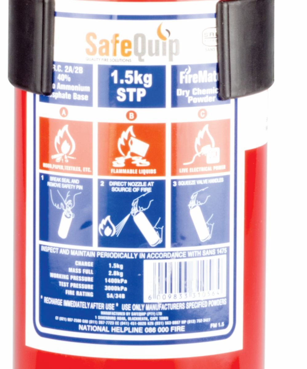 Safequip - 1.5Kg Dcp Fire Extinguisher With Bracket - Red