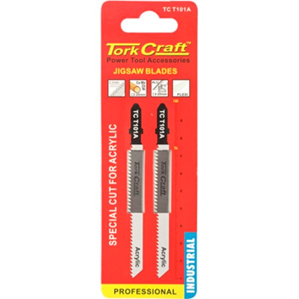 Tork Craft T-Shank Jigsaw Blade for Acrylic 2.0mm 12Tpi 100mm 2 Piece