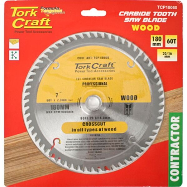 Tork Craft Blade Contractor 180 X 60T 20/16 Circular Saw TCT