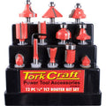 Tork Craft Router Bit Set 12Pc Plastic Box 1/4 Shank