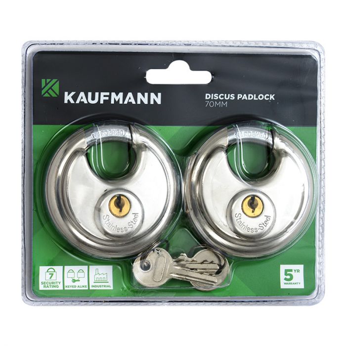 Kaufmann - Padlock Discus 70mm S/Steel (2Pack)