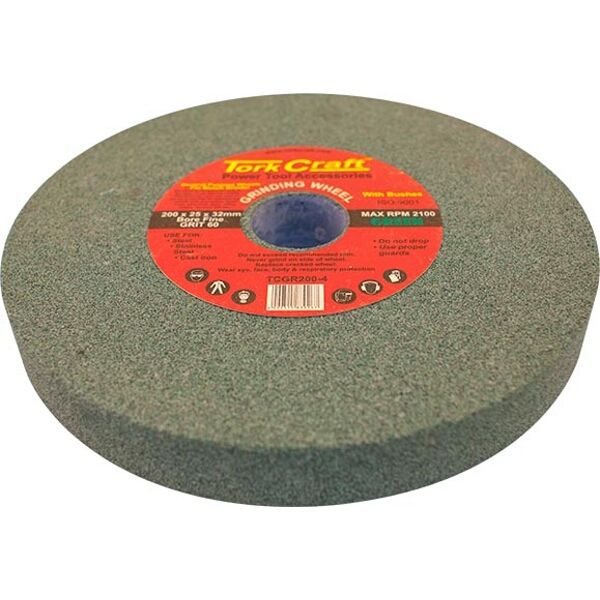 Tork Craft Grinding Wheel 200X25X32mm Bore Fine 60Gr W/Bushes For B/G Green