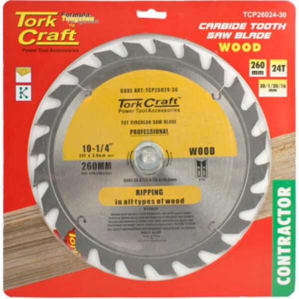 Tork Craft Blade Contractor 260 X 24T 30/1/20/16 Circular Saw TCT