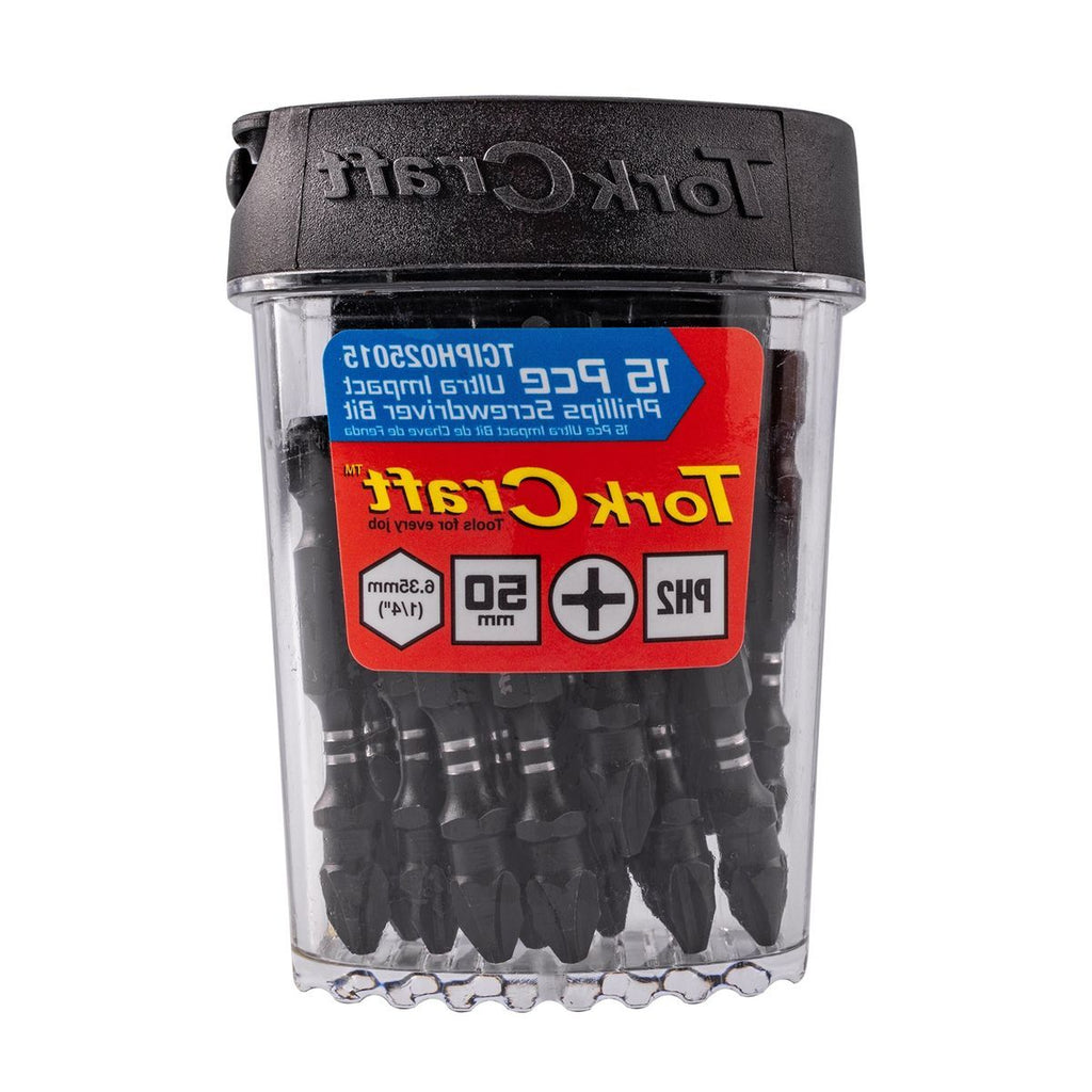 Tork Craft Impact Phil.2 X 50Mm Power Bit 15Pc Tic Tac Case Ph2