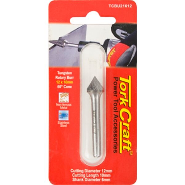 Tork Craft Rotary Burr Tungsten 12x10x6mm 60 Degree Cone