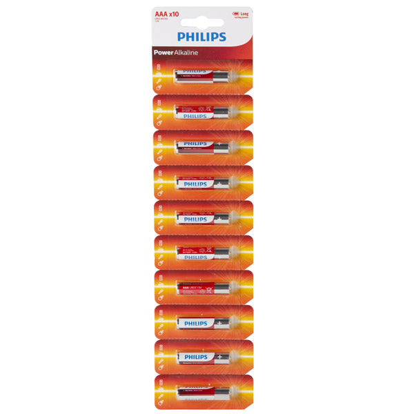 Philips - Power Alkaline AAA Batteries 10-Single Blister with Tear Card