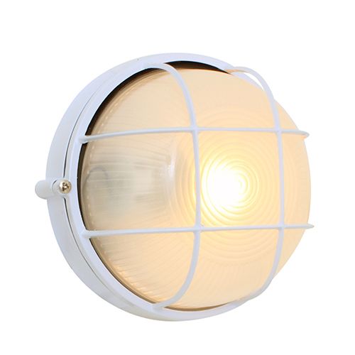 Round Small Grid Bulkhead 180mm White E27