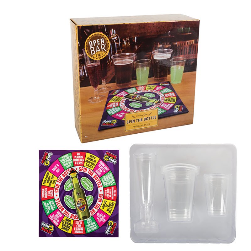 Drinking Games - Spin The Bottle - 6 Plastic Glasses