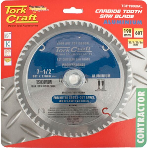 Tork Craft Blade Contractor Alum 190 X 60T 30/20/16 Circular Saw TCT