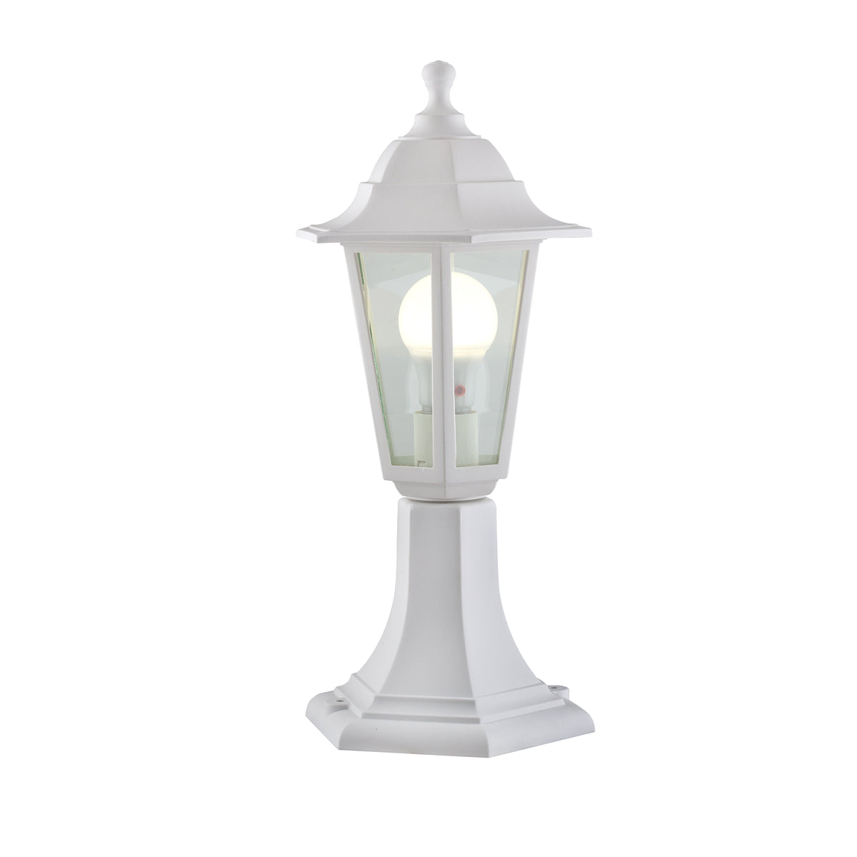 Plastic Lantern - 6 Panel - Pedestal - White