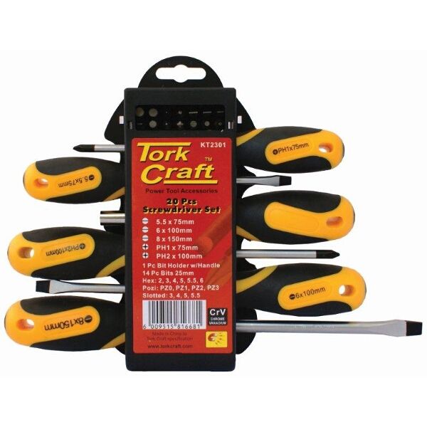 Tork Craft Screw Driver Set 20 Piece Includes Insert Bits