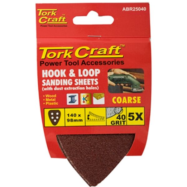 Tork Craft Sanding Triangle Vel Sheet 40 Grit 140 x 140 x 98mm 5/Pack Wit