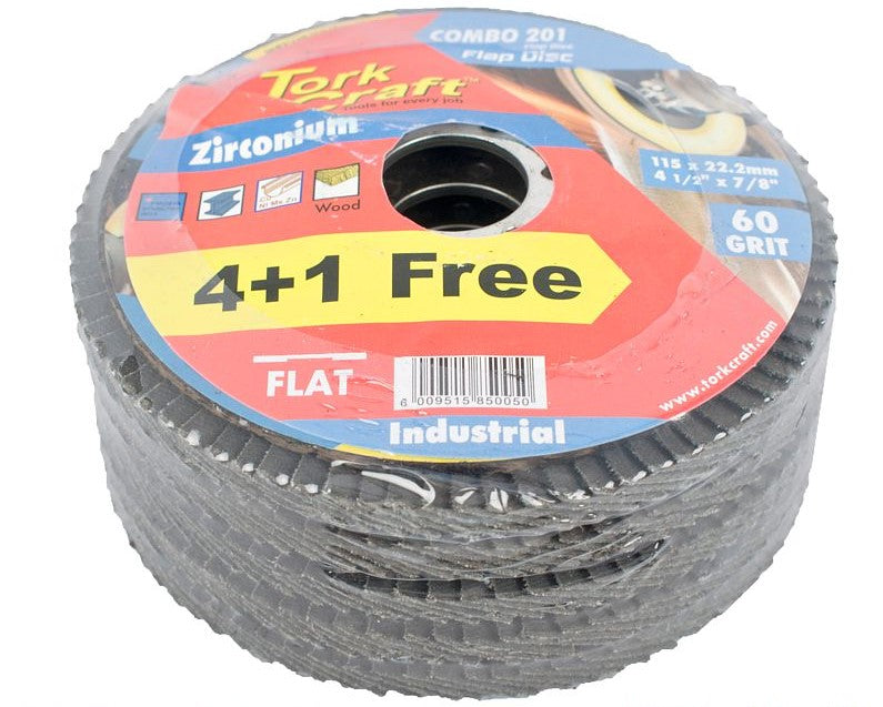 Tork Craft Flap Disc Zirconium 115mm 60 Grit Flat 4+1