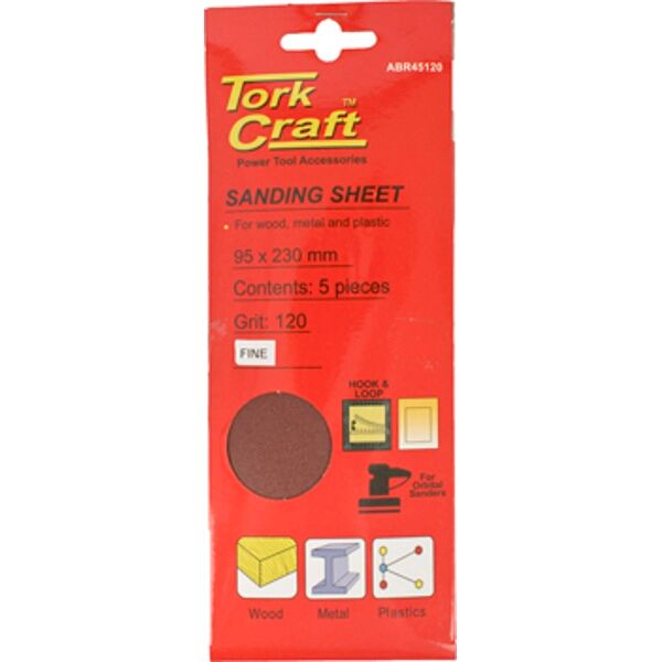 Tork Craft Sanding Sheet Orb 95 X 230mm 120gr Hook & Loop No Holes 5/Pk