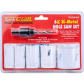 Tork Craft Hole Saw Set 6Pce Bi-Metal (22/25/32/35/51mm & 3/8 Hex Mandrel)