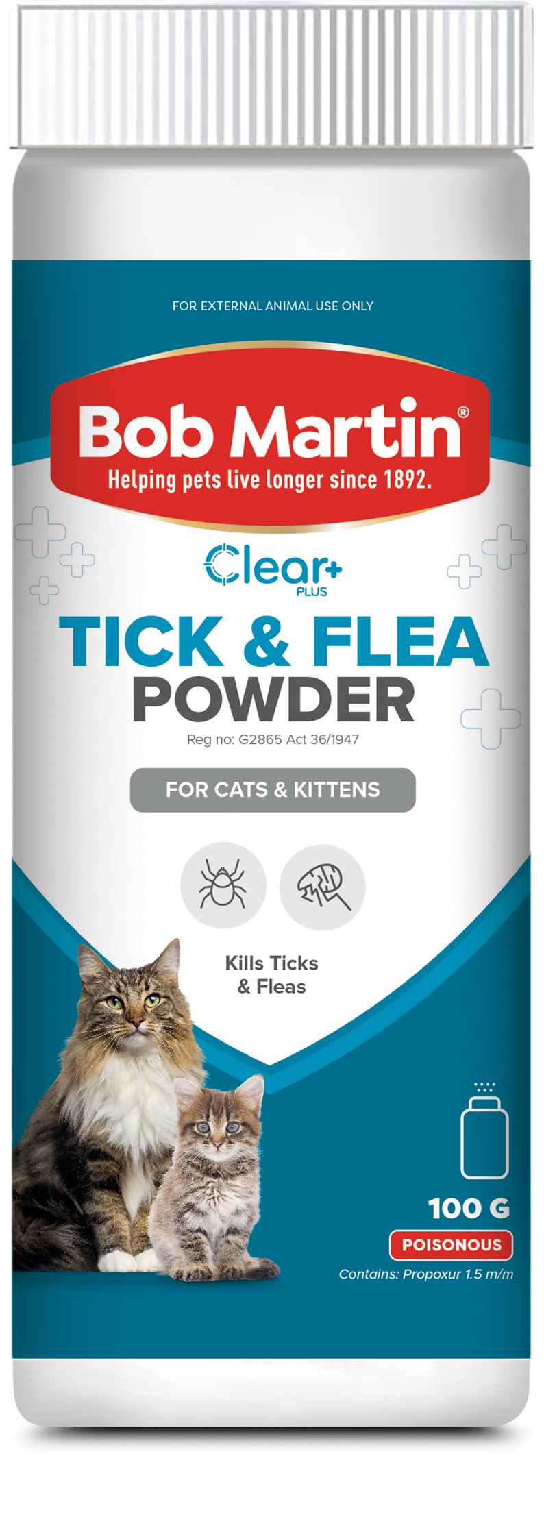 BOB MARTIN Clear+ Tick & Flea Powder for Cats 100g