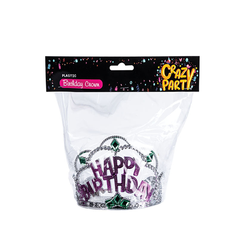 Crown - Happy Birthday - Plastic - Silver, Green & Purple