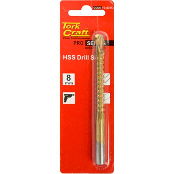 Tork Craft Drill Saw 8mm Tin. Coated Carded