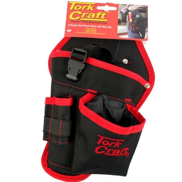 Tork Craft 4 Pocket Tool Belt/Nylon Pouch With Belt Clip