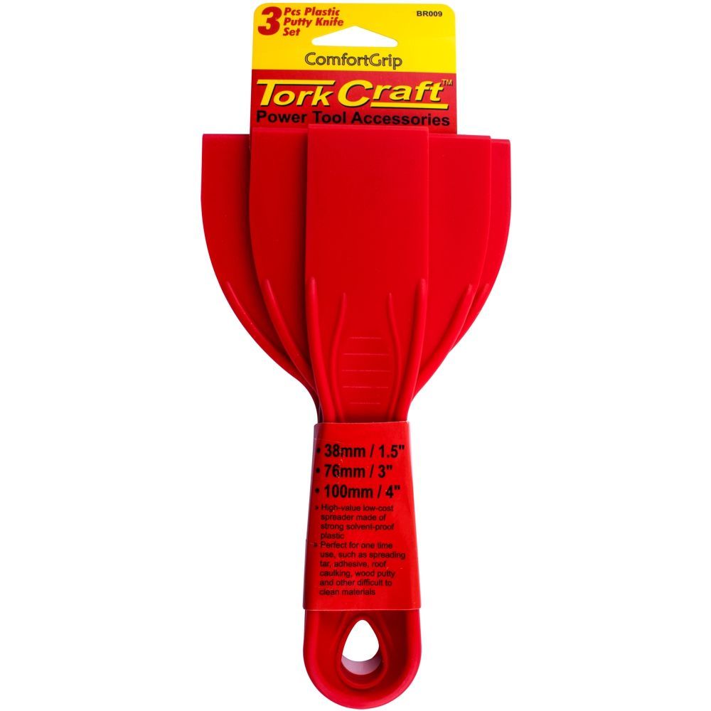 Tork Craft Putty Knife Plastic 3 Piece Set 38 76 & 100mm 1.5'/3'/4'